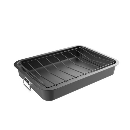 HASTINGS HOME Roasting Pan with Angled Rack, Nonstick Oven Roaster / Removable Tray for Drain Fat Kitchen Cookware 629455UCW